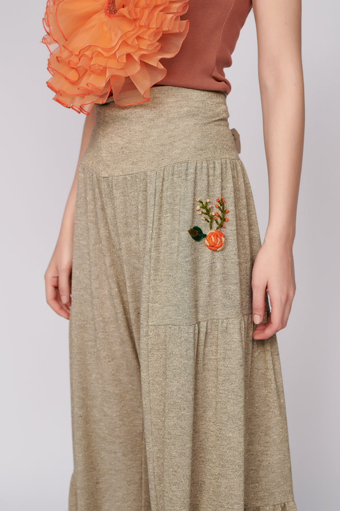 Pantalon ABEL AU. Materiale naturale, design unicat, cu broderie si aplicatii handmade