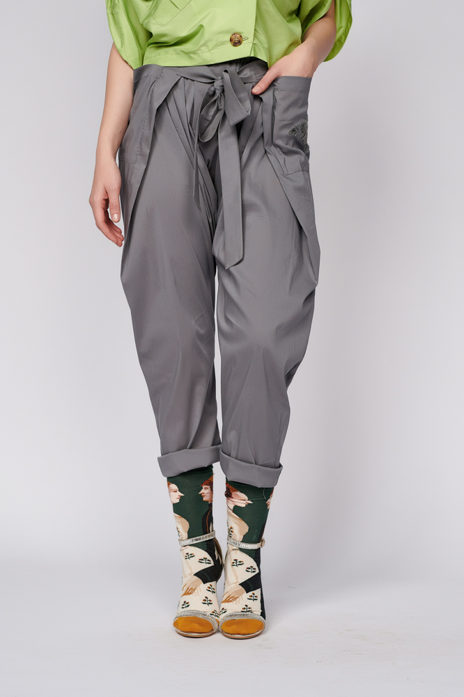 Pantalon DODO G. Materiale naturale, design unicat, cu broderie si aplicatii handmade