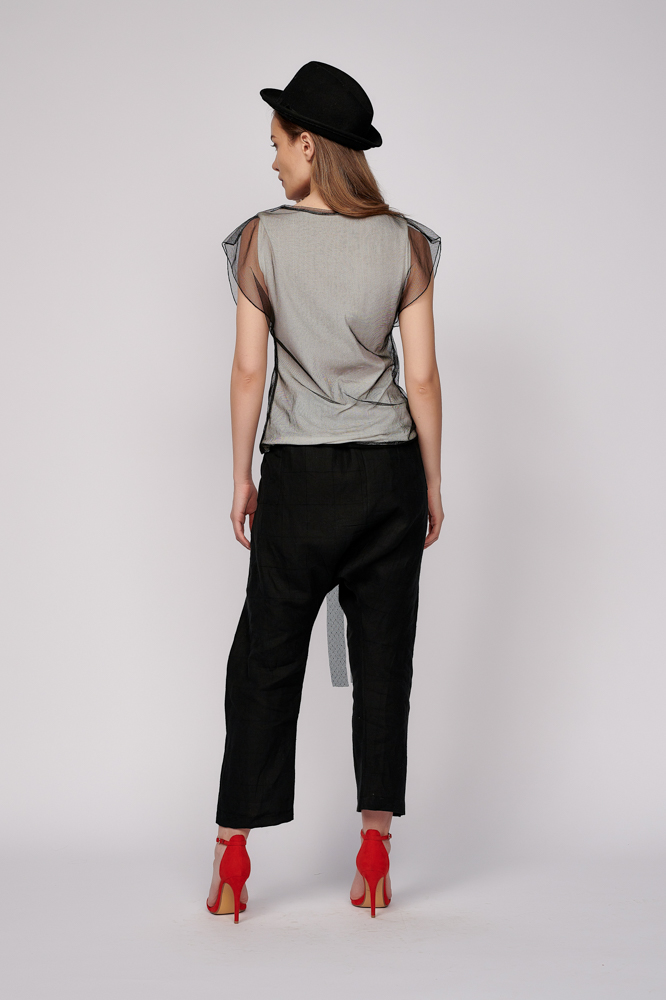 Pantalon DODO N. Materiale naturale, design unicat, cu broderie si aplicatii handmade