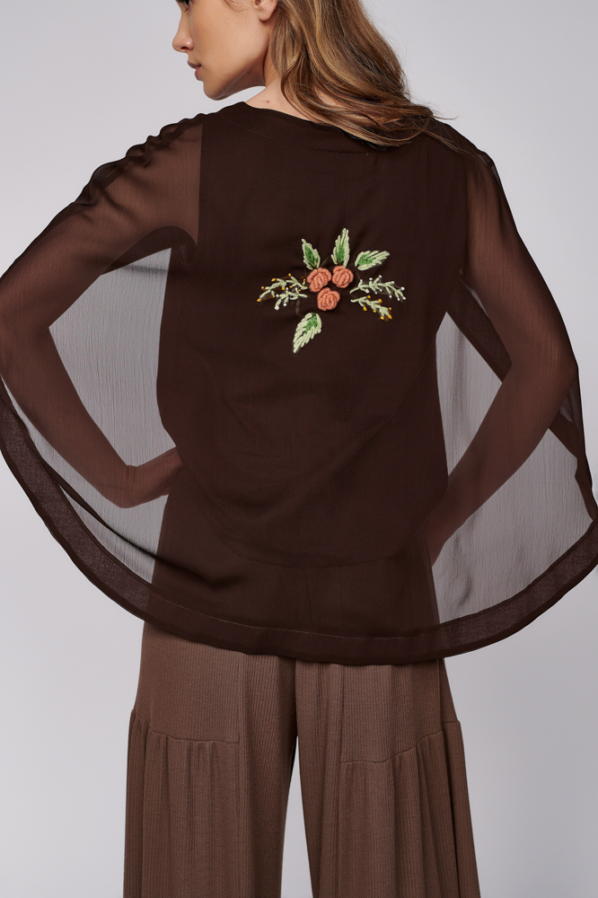Bluza cu pelerina IRENA M. Materiale naturale, design unicat, cu broderie si aplicatii handmade