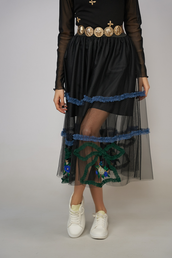 Skirt TANY 22. Natural fabrics, original design, handmade embroidery