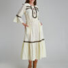 Yellow CASIANA cotton dress with lace inserts. Natural fabrics, original design, handmade embroidery