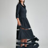 Black DELLA casual dress with tulle insert. Natural fabrics, original design, handmade embroidery