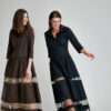DELLA brown casual dress with tulle insert. Natural fabrics, original design, handmade embroidery