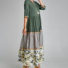 Kaki MALIA casual dress with ruffles. Natural fabrics, original design, handmade embroidery