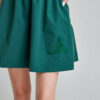 MINNY green casual dress with asymmetrical neckline. Natural fabrics, original design, handmade embroidery