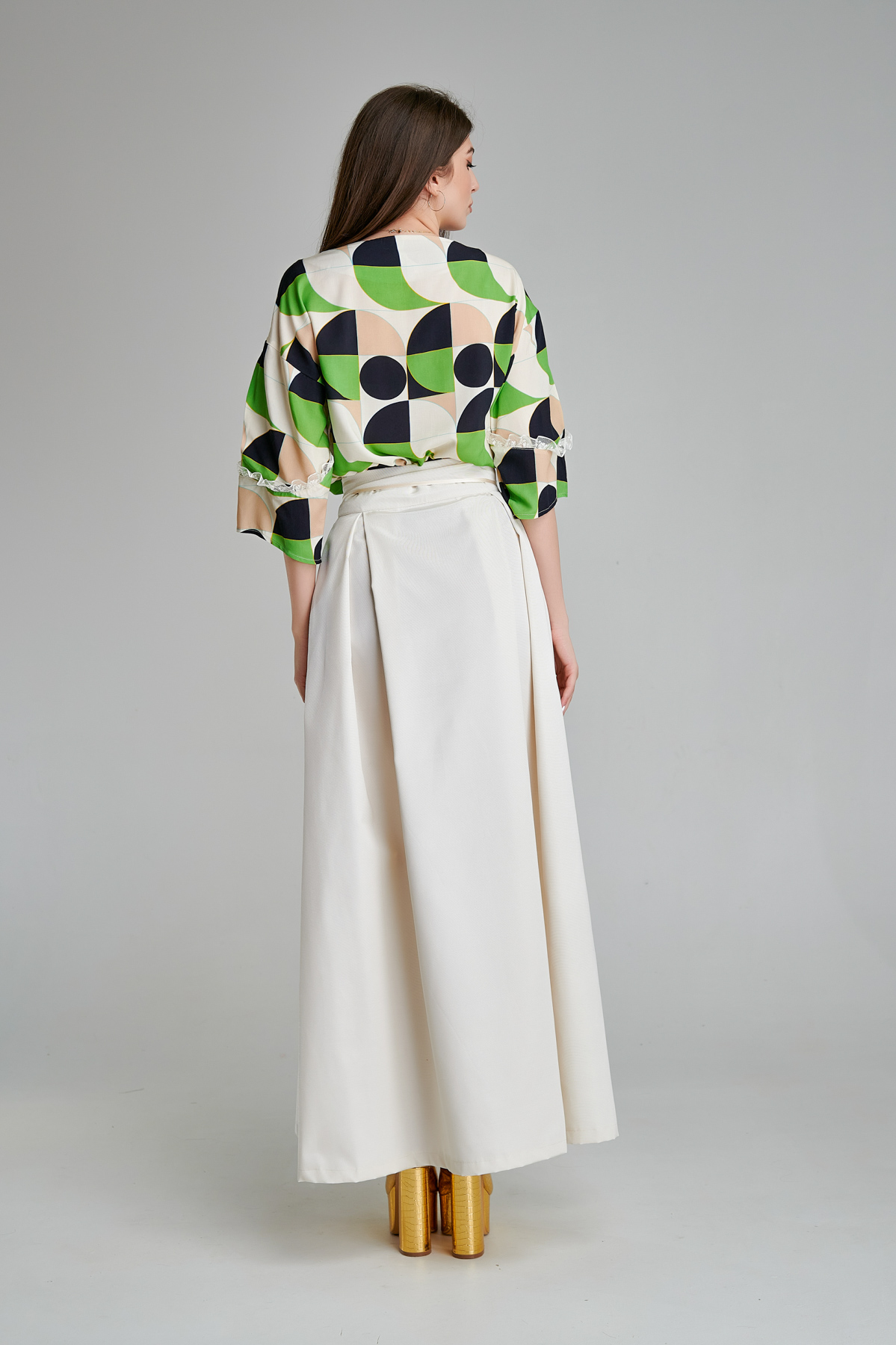 BLANCA casual poplin blouse with geometric print. Natural fabrics, original design, handmade embroidery