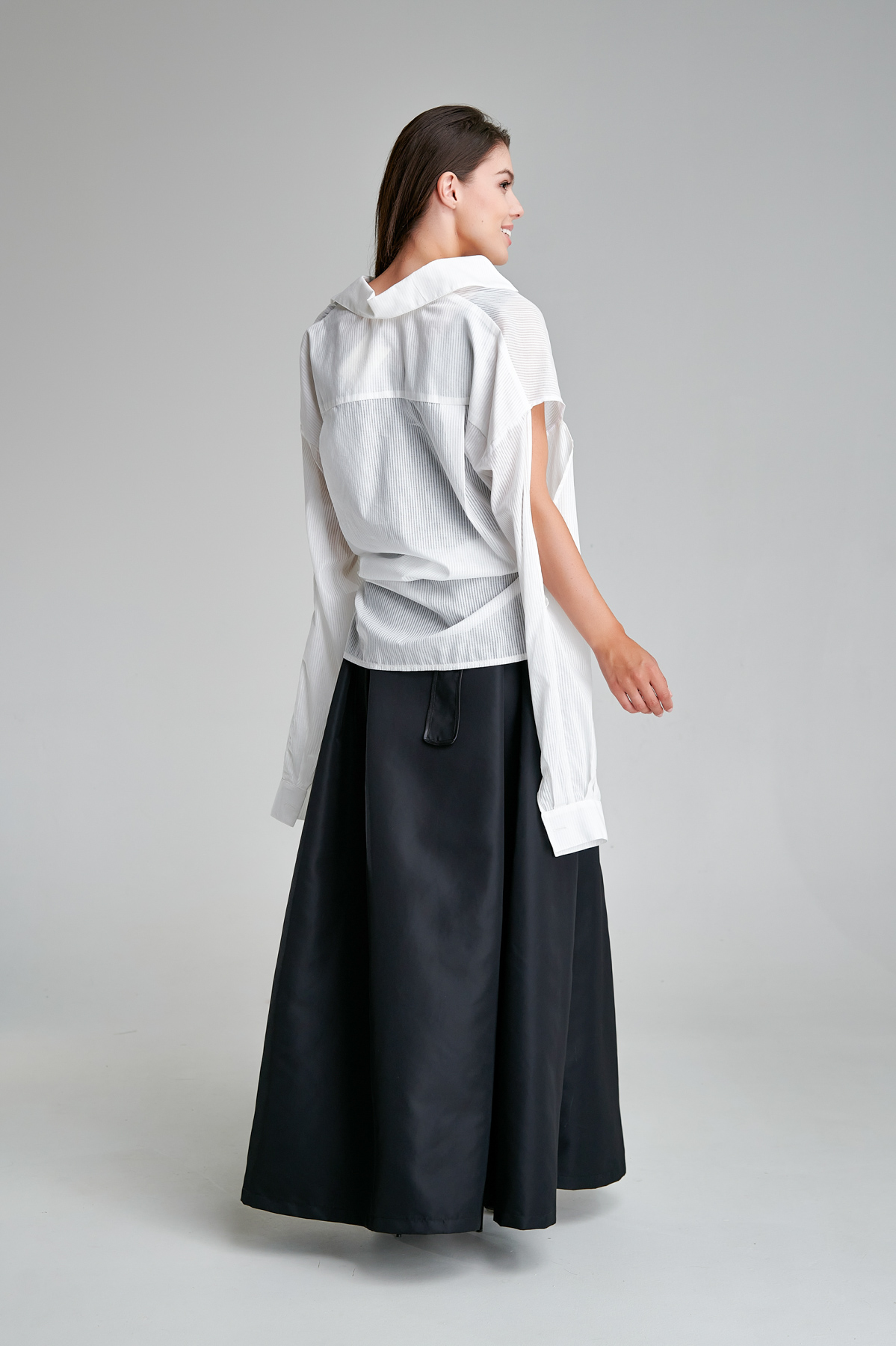 LEVI cotton shirt with cropped sleeves, white. Natural fabrics, original design, handmade embroidery