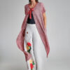 ANYA linen cardigan with red floral application. Natural fabrics, original design, handmade embroidery