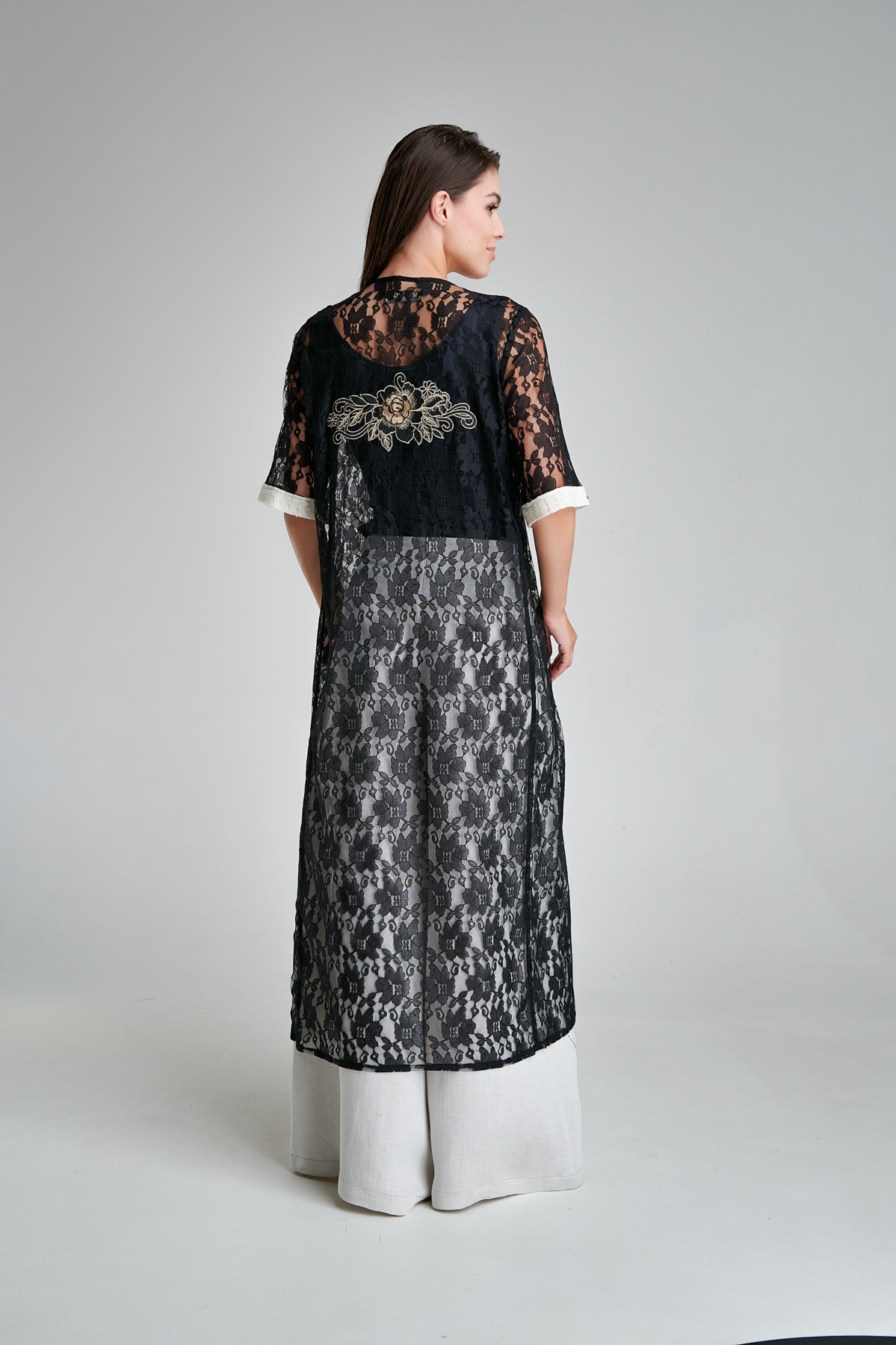 IZARA black lace cardigan. Natural fabrics, original design, handmade embroidery