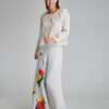 MILES flared linen trousers with floral applications. Natural fabrics, original design, handmade embroidery