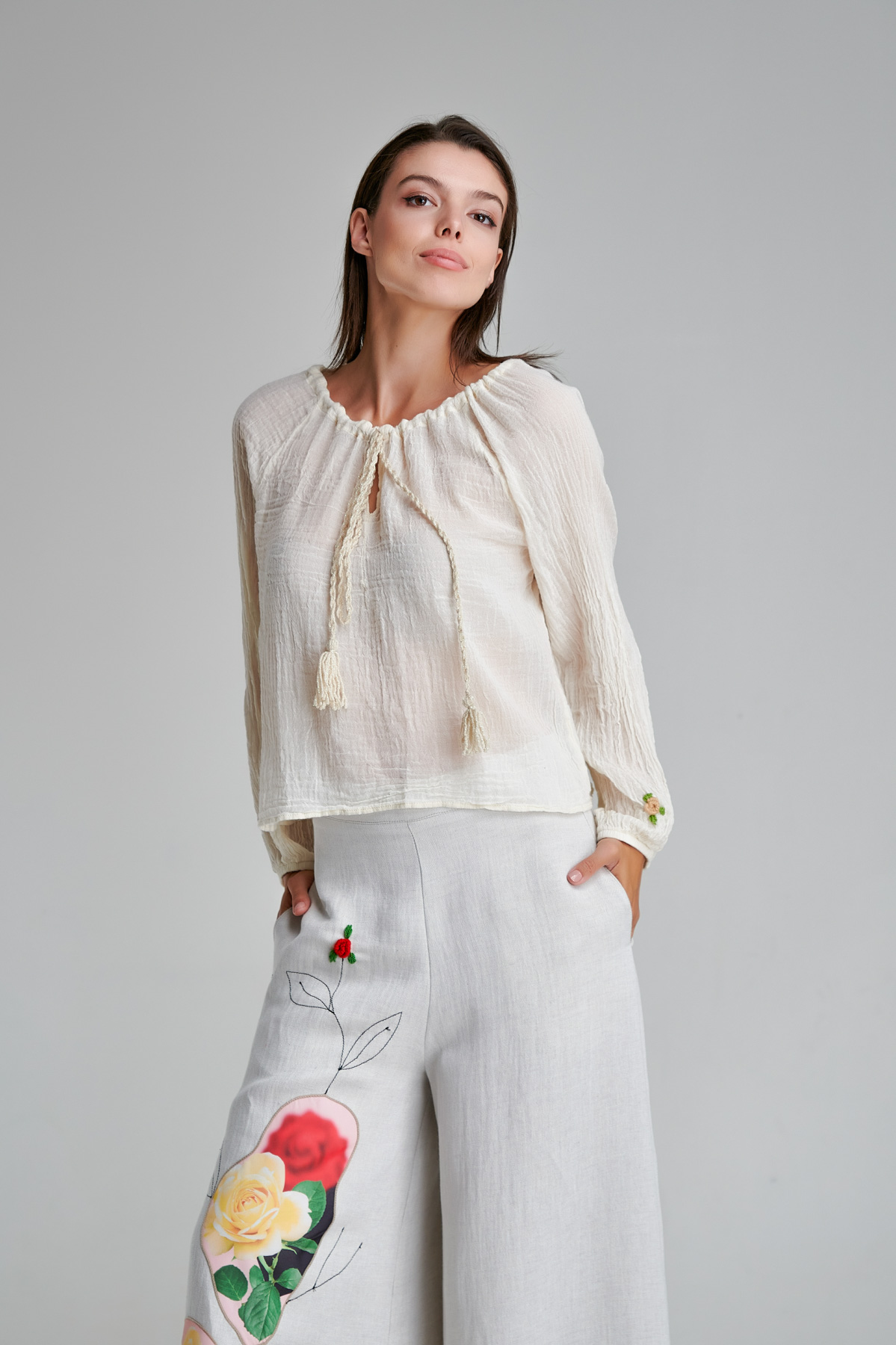 ROSE blouse made of natural linen fabric. Natural fabrics, original design, handmade embroidery