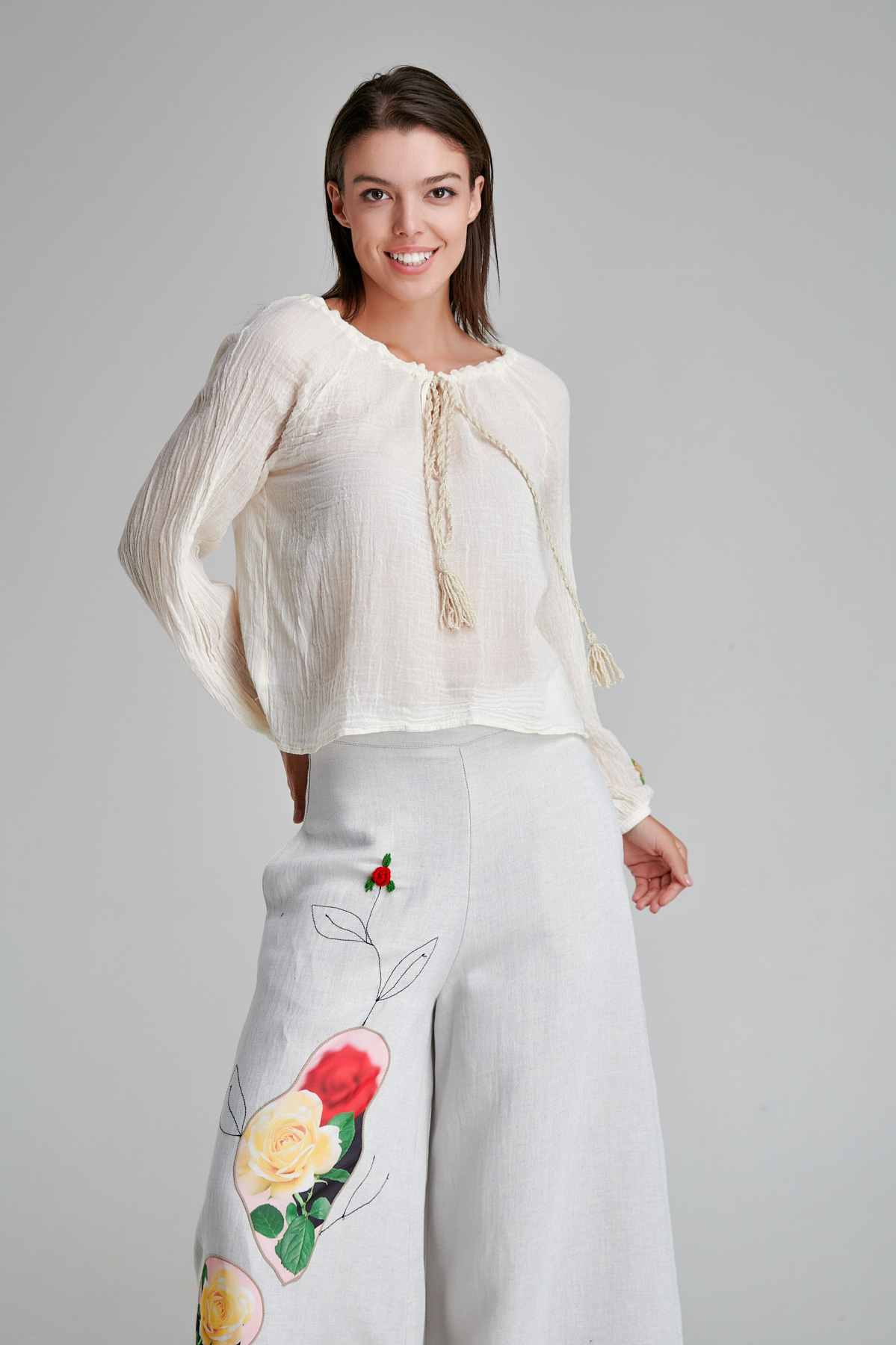 ROSE blouse made of natural linen fabric. Natural fabrics, original design, handmade embroidery