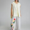 LEVI shirt yellow cotton with cropped sleeves. Natural fabrics, original design, handmade embroidery