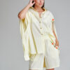LEVI shirt yellow cotton with cropped sleeves. Natural fabrics, original design, handmade embroidery