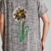 ANYA Linen cardigan with floral application brown. Natural fabrics, original design, handmade embroidery