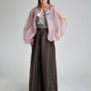 ELLA elegant maxi skirt with brown pleats. Natural fabrics, original design, handmade embroidery