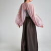 ELLA elegant maxi skirt with brown pleats. Natural fabrics, original design, handmade embroidery