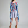 IVY casual blouse blue with floral print. Natural fabrics, original design, handmade embroidery