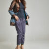 KENDA casual jacket in broz denim and blue velvet. Natural fabrics, original design, handmade embroidery