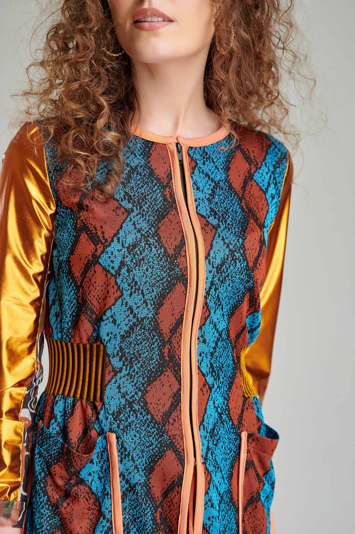NATE casual jacket with a diamond print. Natural fabrics, original design, handmade embroidery