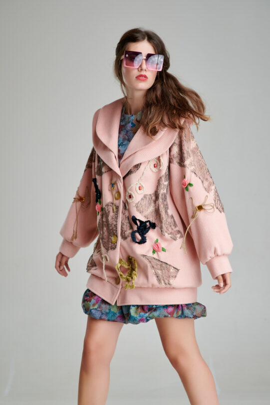 ZINNIA elegant jacket powder pink. Natural fabrics, original design, handmade embroidery