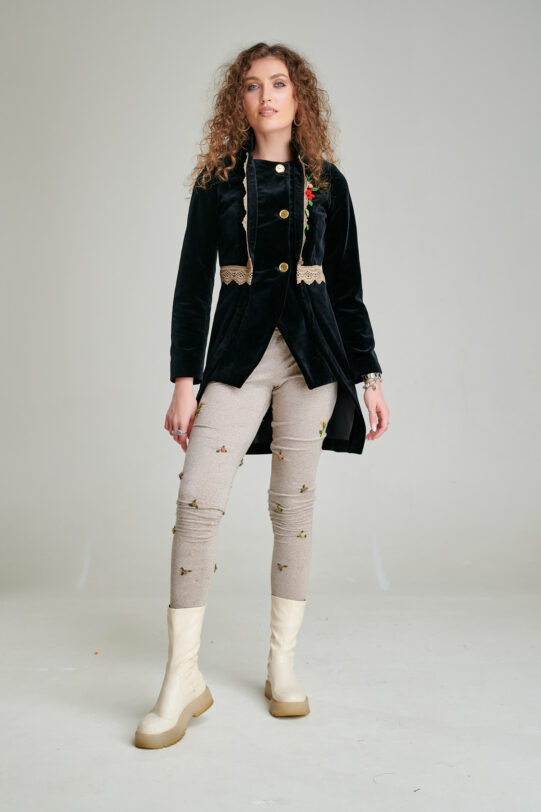 MADI trousers in jersey with embroidery. Natural fabrics, original design, handmade embroidery