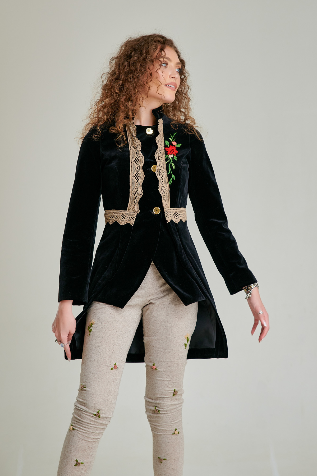 MADI trousers in jersey with embroidery. Natural fabrics, original design, handmade embroidery