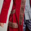 CELIN elegant overcoat in magenta velvet. Natural fabrics, original design, handmade embroidery
