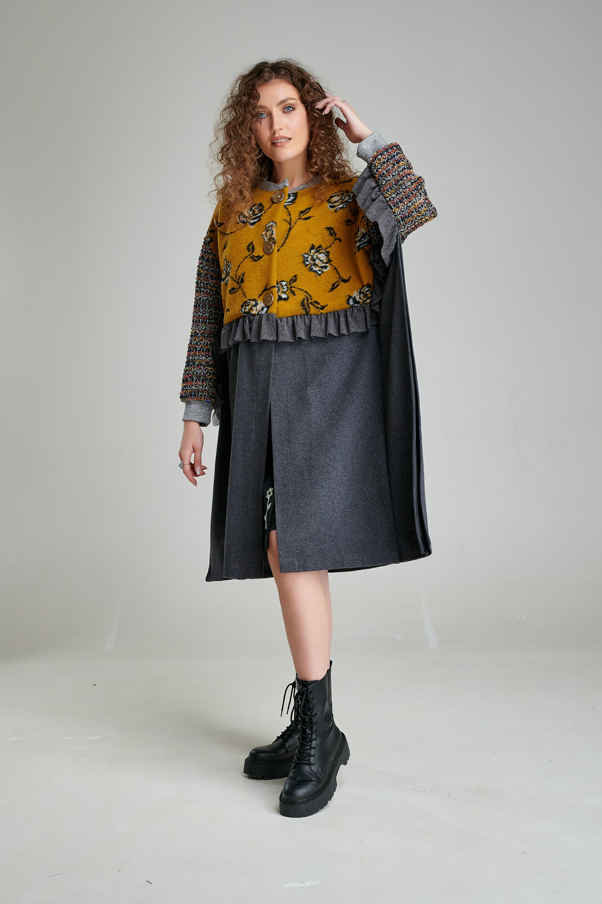 DALTON oversize mustard wool overcoat. Natural fabrics, original design, handmade embroidery