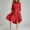 CORALIN casual red dress. Natural fabrics, original design, handmade embroidery