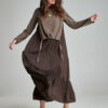 INDRA casual dress in brown poplin and jersey. Natural fabrics, original design, handmade embroidery