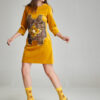 ORELIA elegant yellow velvet dress. Natural fabrics, original design, handmade embroidery