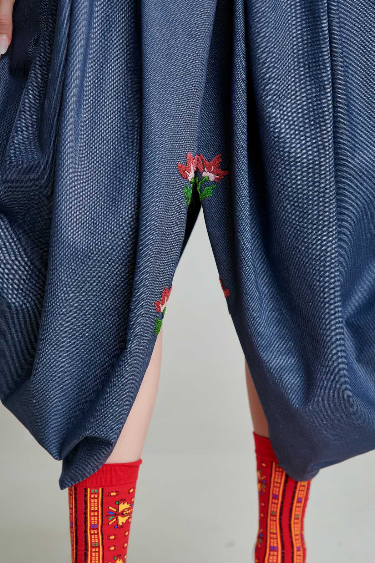 ROLA casual dress in denim. Natural fabrics, original design, handmade embroidery