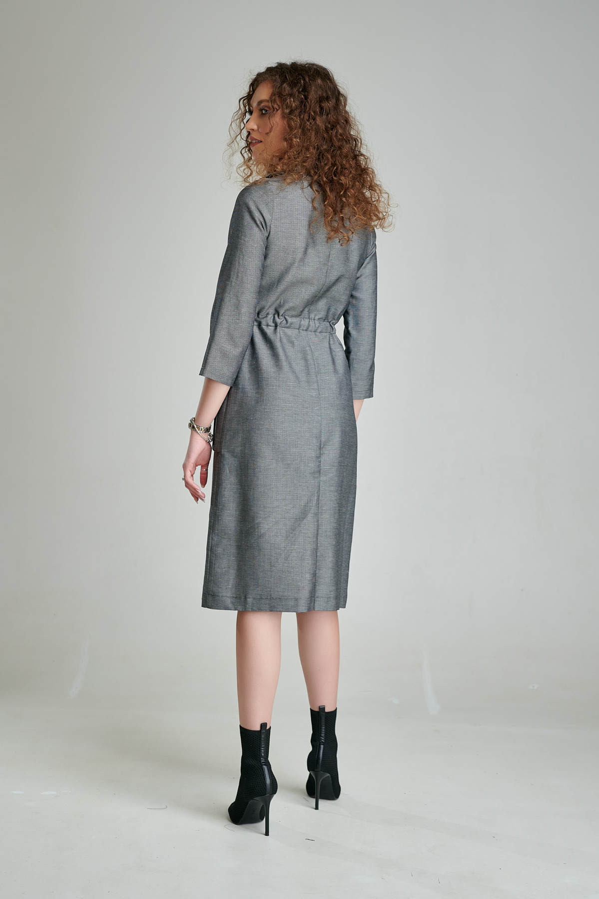 STELLA casual dark gray dress. Natural fabrics, original design, handmade embroidery