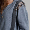 TAOMI oversize blouse in blue wool. Natural fabrics, original design, handmade embroidery
