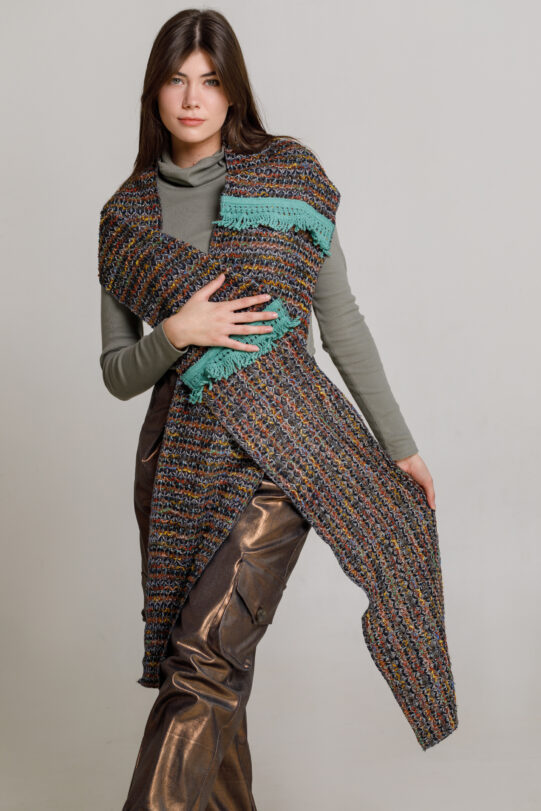 Multicolored knit scarf. Natural fabrics, original design, handmade embroidery