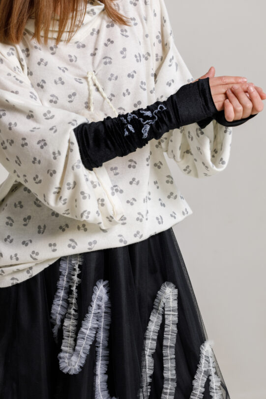 Mittens long black velvet. Natural fabrics, original design, handmade embroidery
