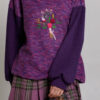 ADARA sweater with high collar in purple knit. Natural fabrics, original design, handmade embroidery
