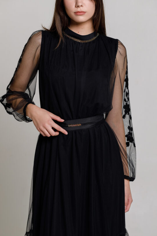 Dress AMARIS black elegant short. Natural fabrics, original design, handmade embroidery