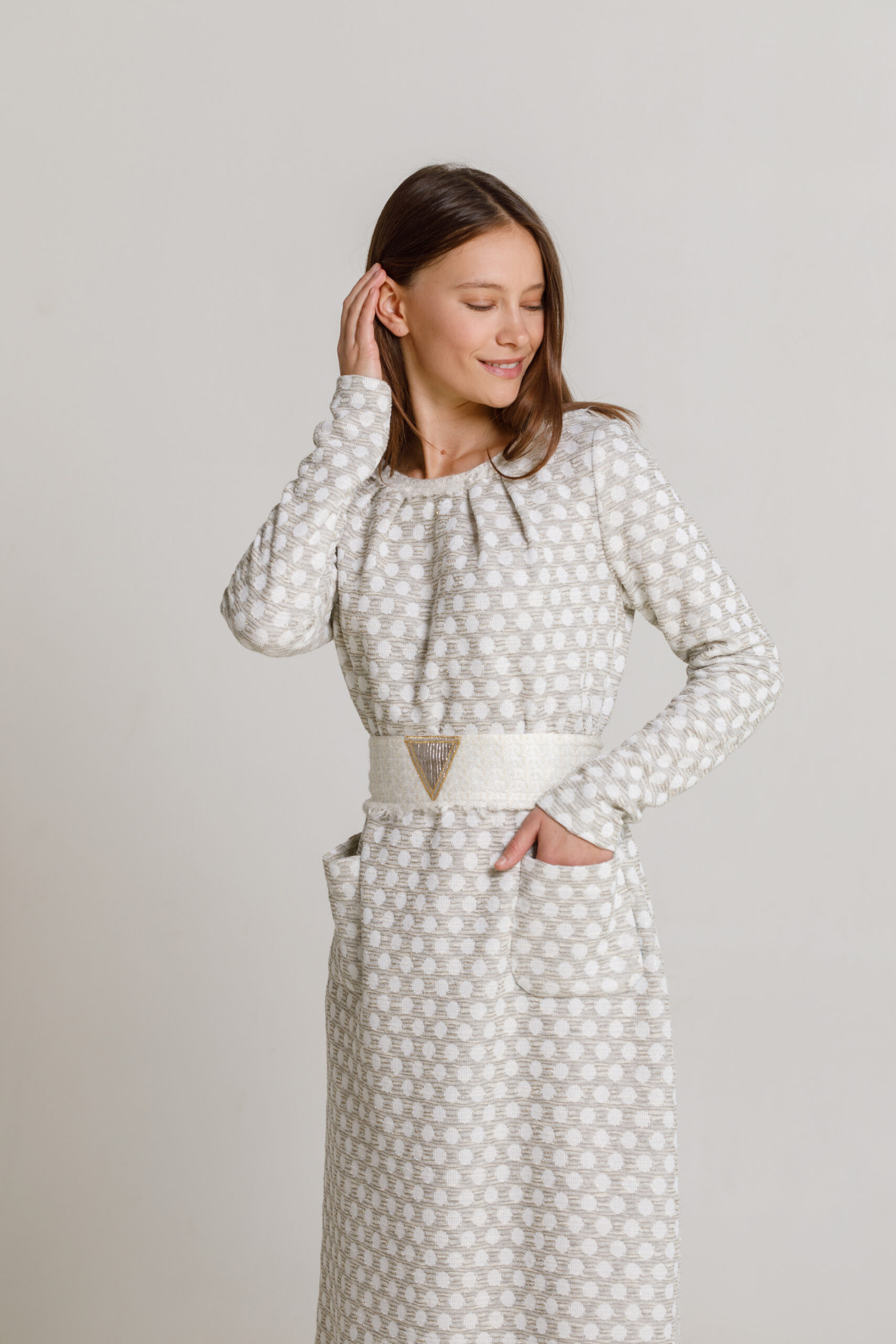 DRESS ASTRID with polka dots. Natural fabrics, original design, handmade embroidery