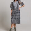 DRESS DAVINA elegant gray organza and lycra. Natural fabrics, original design, handmade embroidery