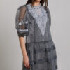 DRESS DAVINA elegant gray organza and lycra. Natural fabrics, original design, handmade embroidery