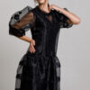 DRESS DAVINA elegant black organza and lycra. Natural fabrics, original design, handmade embroidery