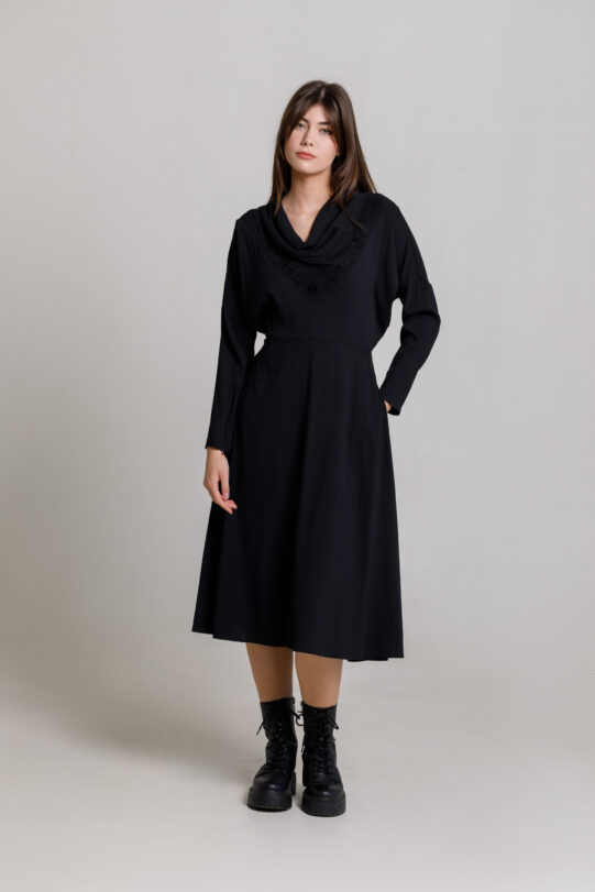 DRESS LORELA casual black. Natural fabrics, original design, handmade embroidery
