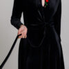 Rochie RYLEI elegantă din catifea neagră. Materiale naturale, design unicat, cu broderie si aplicatii handmade