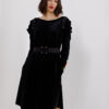 DELY elegant versatile dress in black velvet with detachable sleeves. Natural fabrics, original design, handmade embroidery