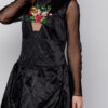 Rochie AVENA eleganta din satin negru cu broderie florala. Materiale naturale, design unicat, cu broderie si aplicatii handmade