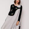 DONNA casual dress with velvet accent and floral embroidery. Natural fabrics, original design, handmade embroidery