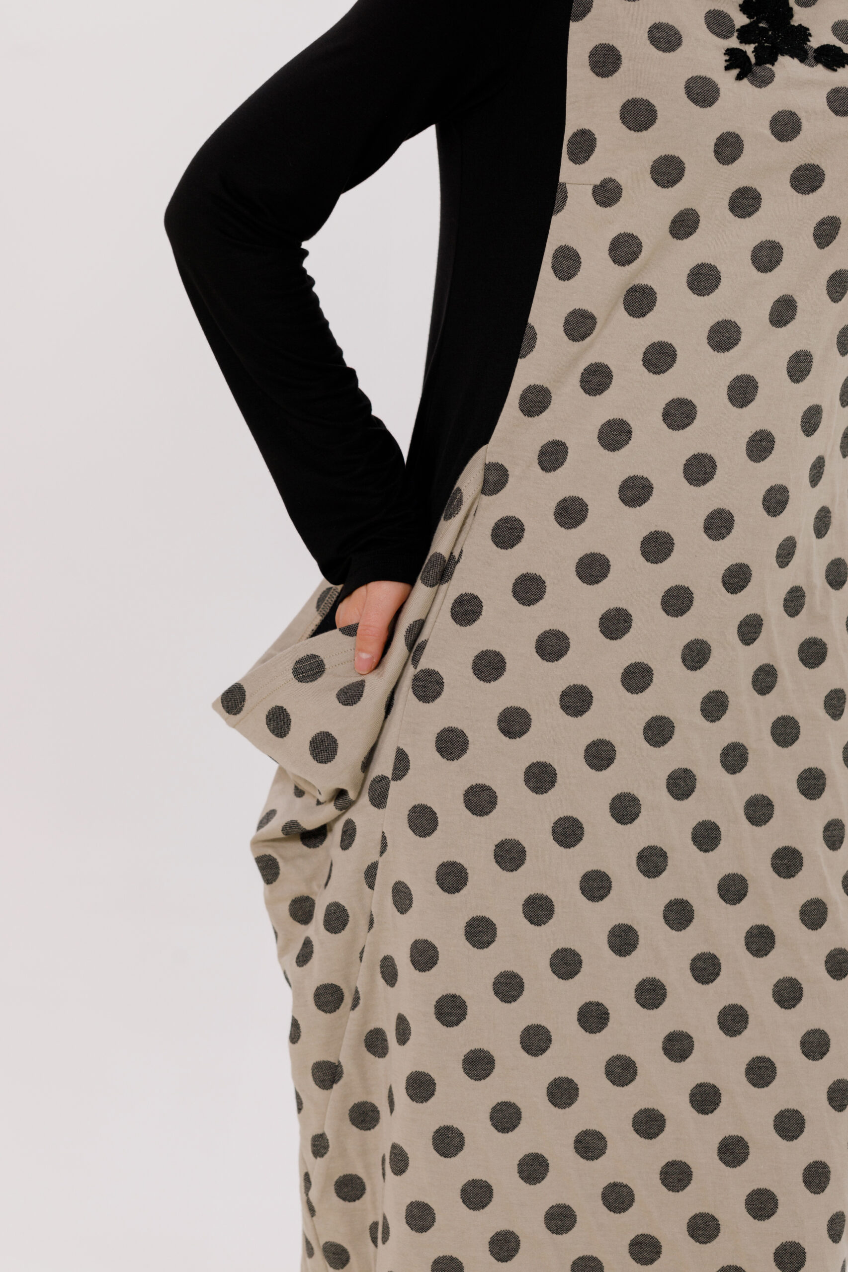 ROA cream jersey dress with polka dots. Natural fabrics, original design, handmade embroidery